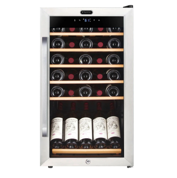 Whynter 34 Bottle Freestanding Stainless Steel Refrigerator with Display Shelf and Digital Control