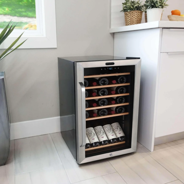 Whynter 34 Bottle Freestanding Stainless Steel Refrigerator with Display Shelf and Digital Control